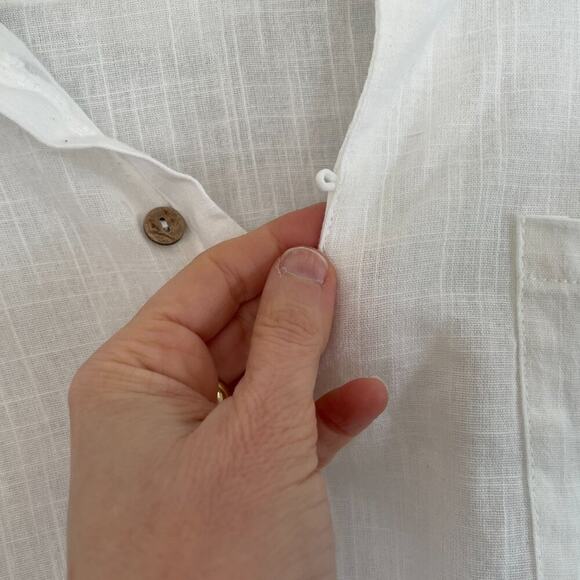 NWT Linen Blend White Roll Tab Sleeve Button V-Neck Pullover Tunic Cover-Up L - Picture 7 of 9